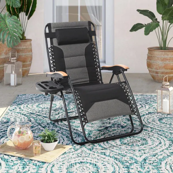 ALPHA CAMP New Fabric Oversize Padded Zero Gravity Lounge Chair with Cup Holder