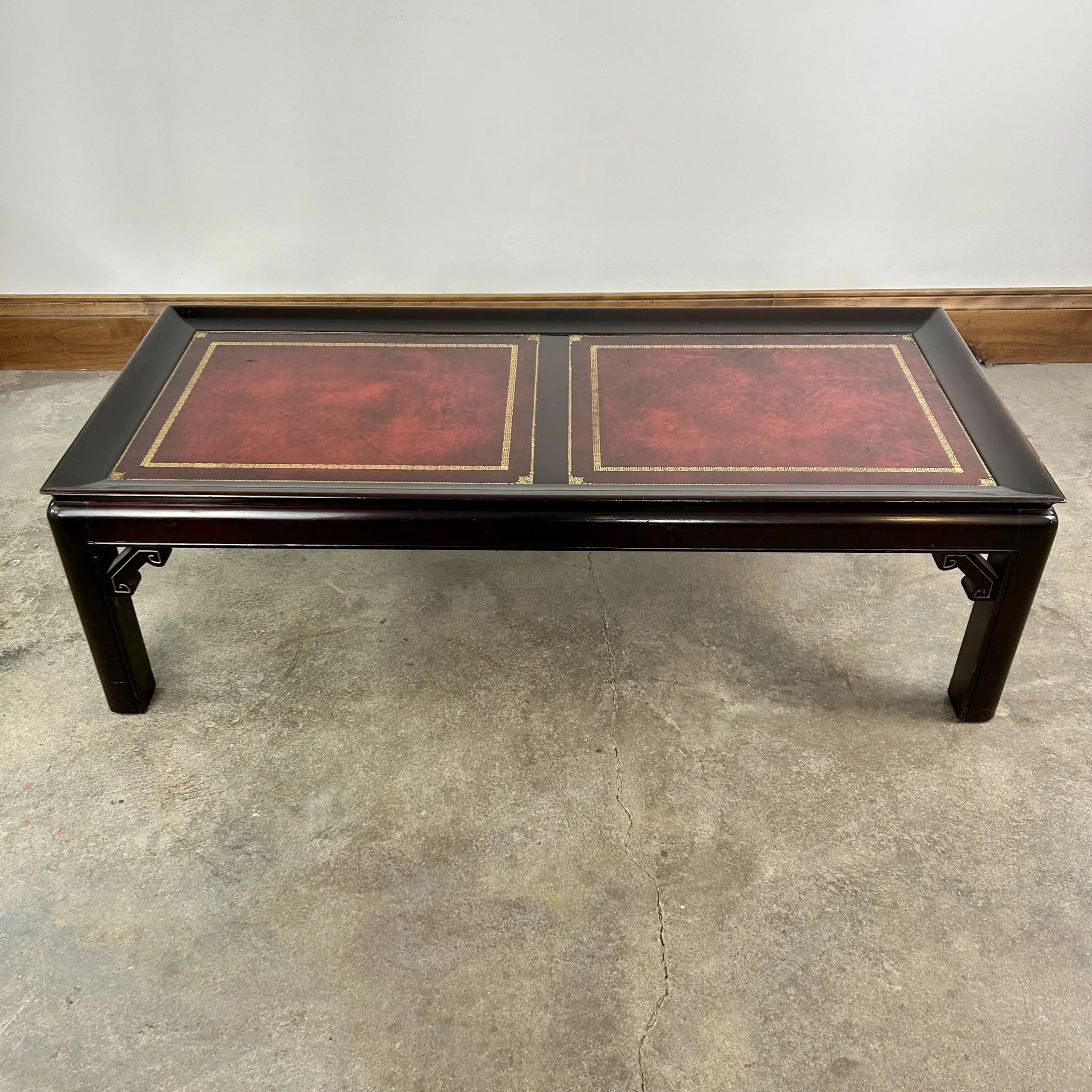 Gordon Fine Furniture Coffee Table, Leather Top, Burgundy, Rectangle, Vintage