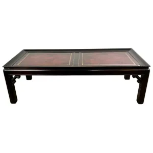 Gordon Fine Furniture Coffee Table, Leather Top, Burgundy, Rectangle, Vintage