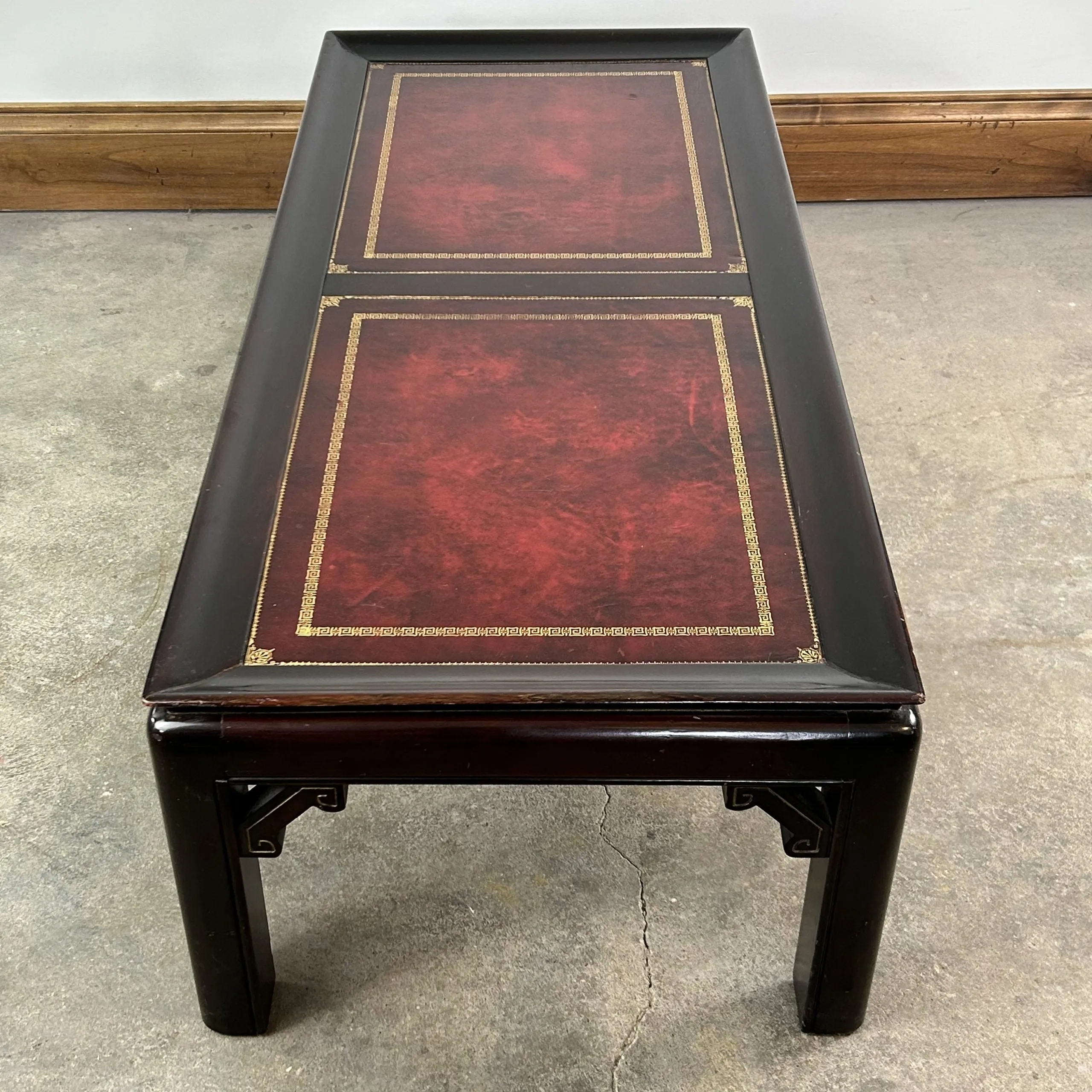 Gordon Fine Furniture Coffee Table, Leather Top, Burgundy, Rectangle, Vintage