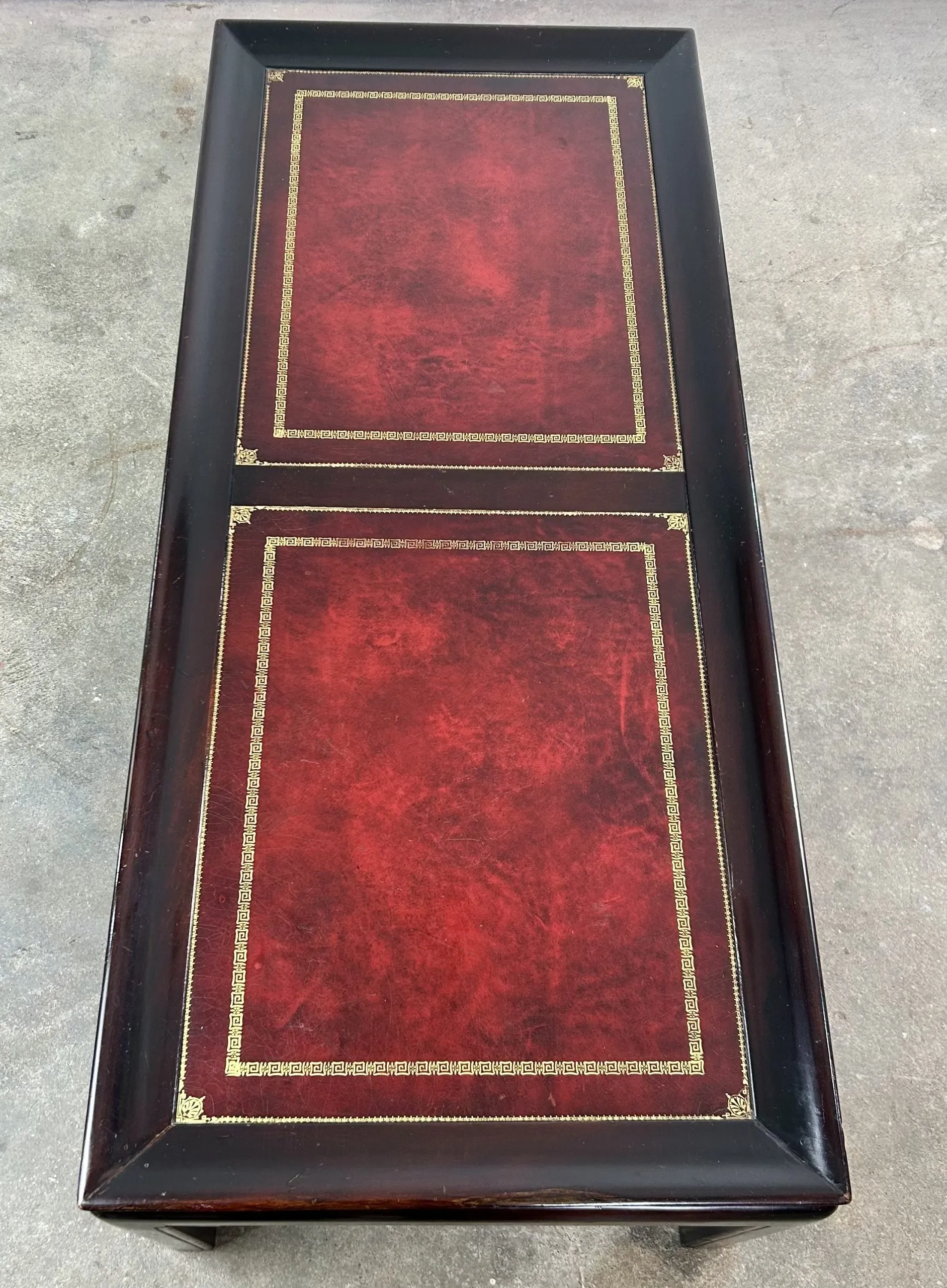 Gordon Fine Furniture Coffee Table, Leather Top, Burgundy, Rectangle, Vintage