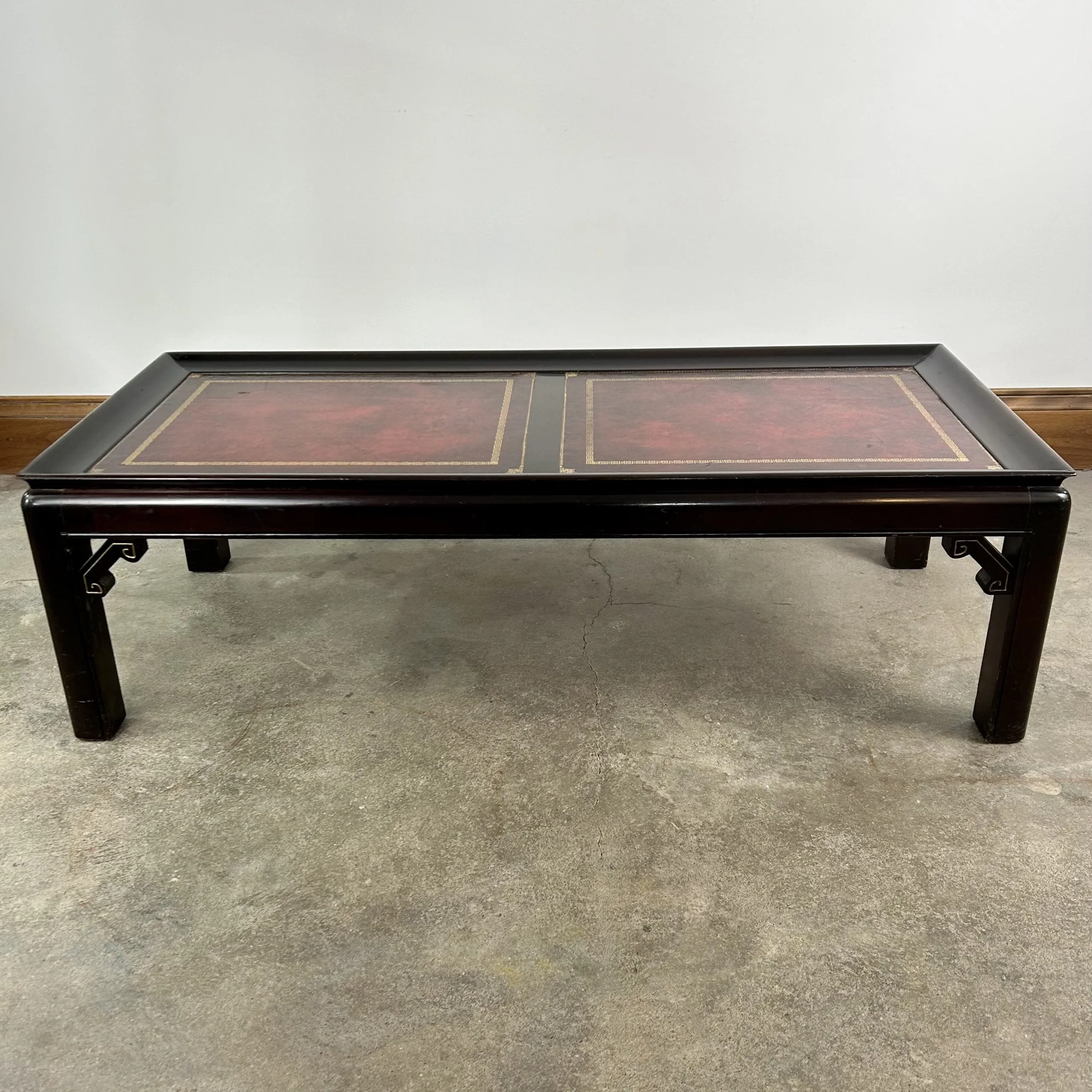 Gordon Fine Furniture Coffee Table, Leather Top, Burgundy, Rectangle, Vintage