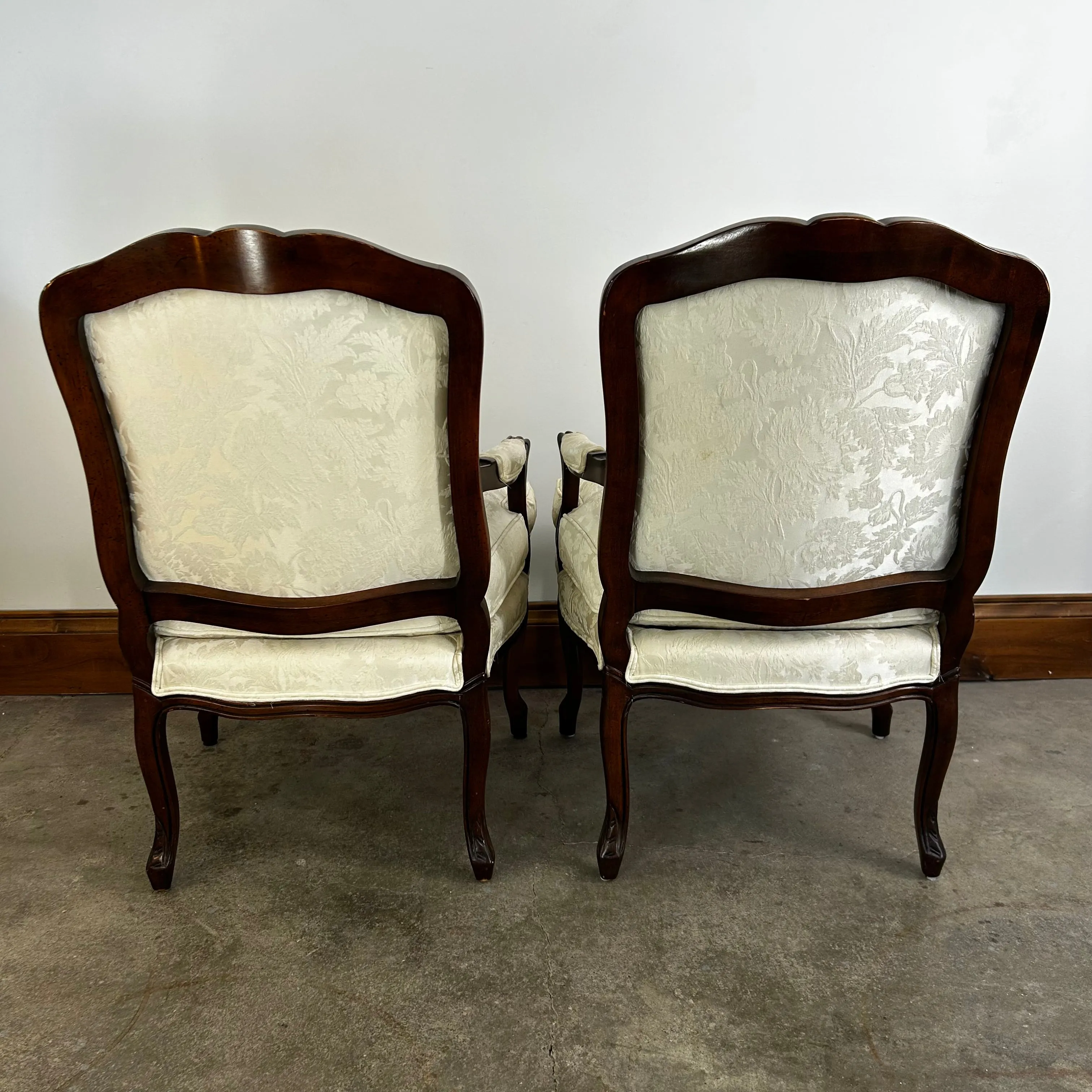 Henredon Ivory Upholstered Chairs, French Style, Pair