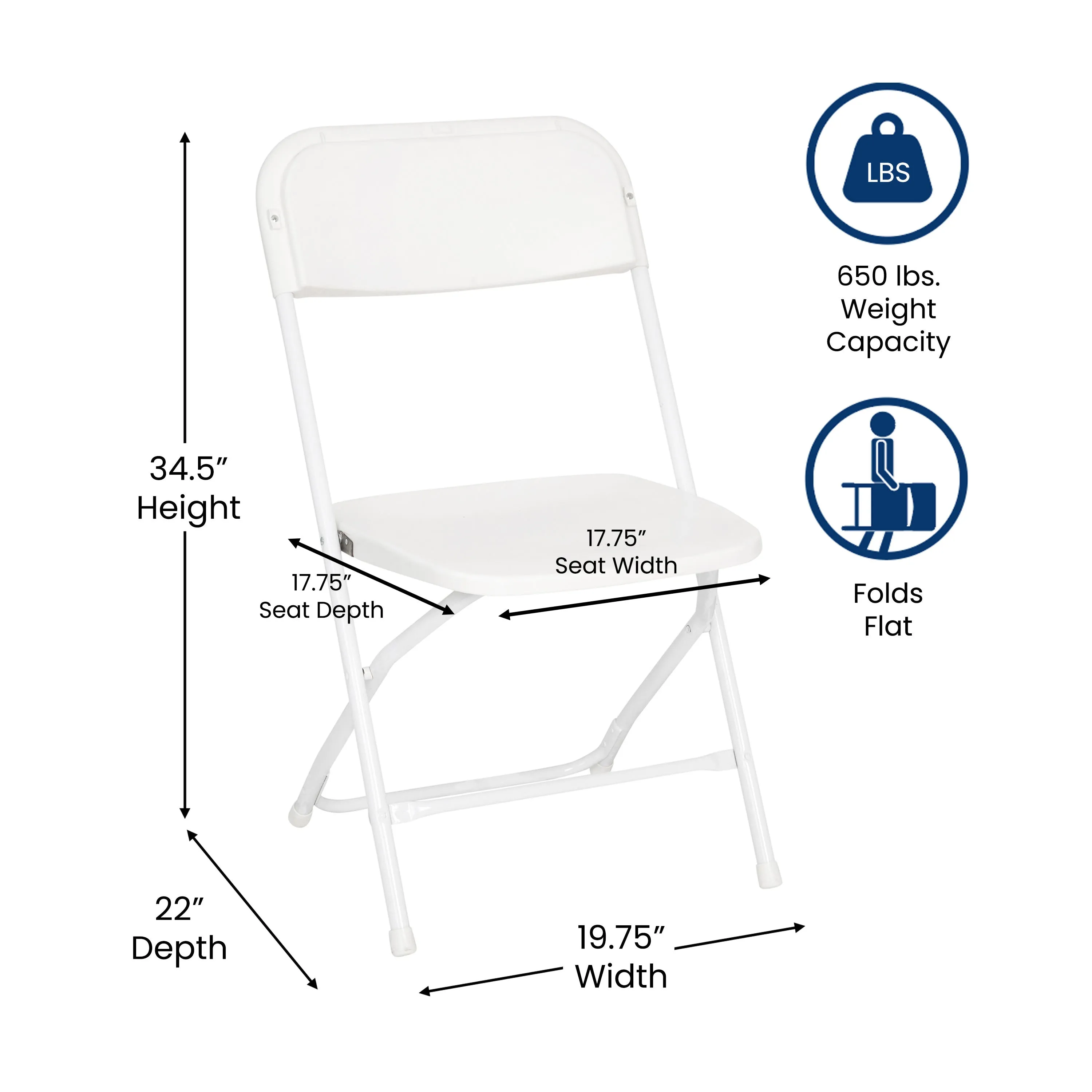 Hercules Big and Tall Commercial Folding Chair - Extra Wide 650LB. Capacity - Durable Plastic