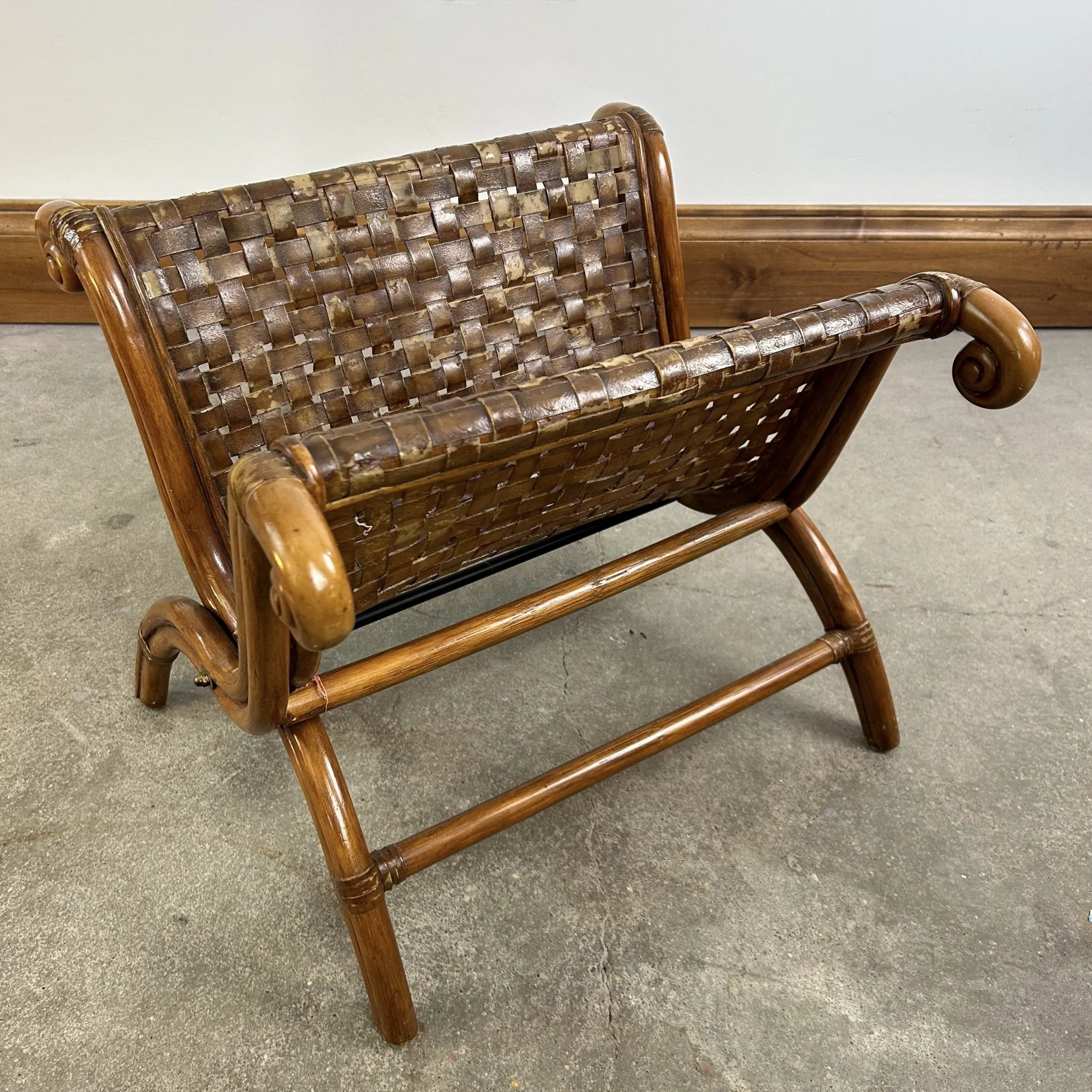 Magazine Rack, Wicker & Woven Hide, Folding, Rustic