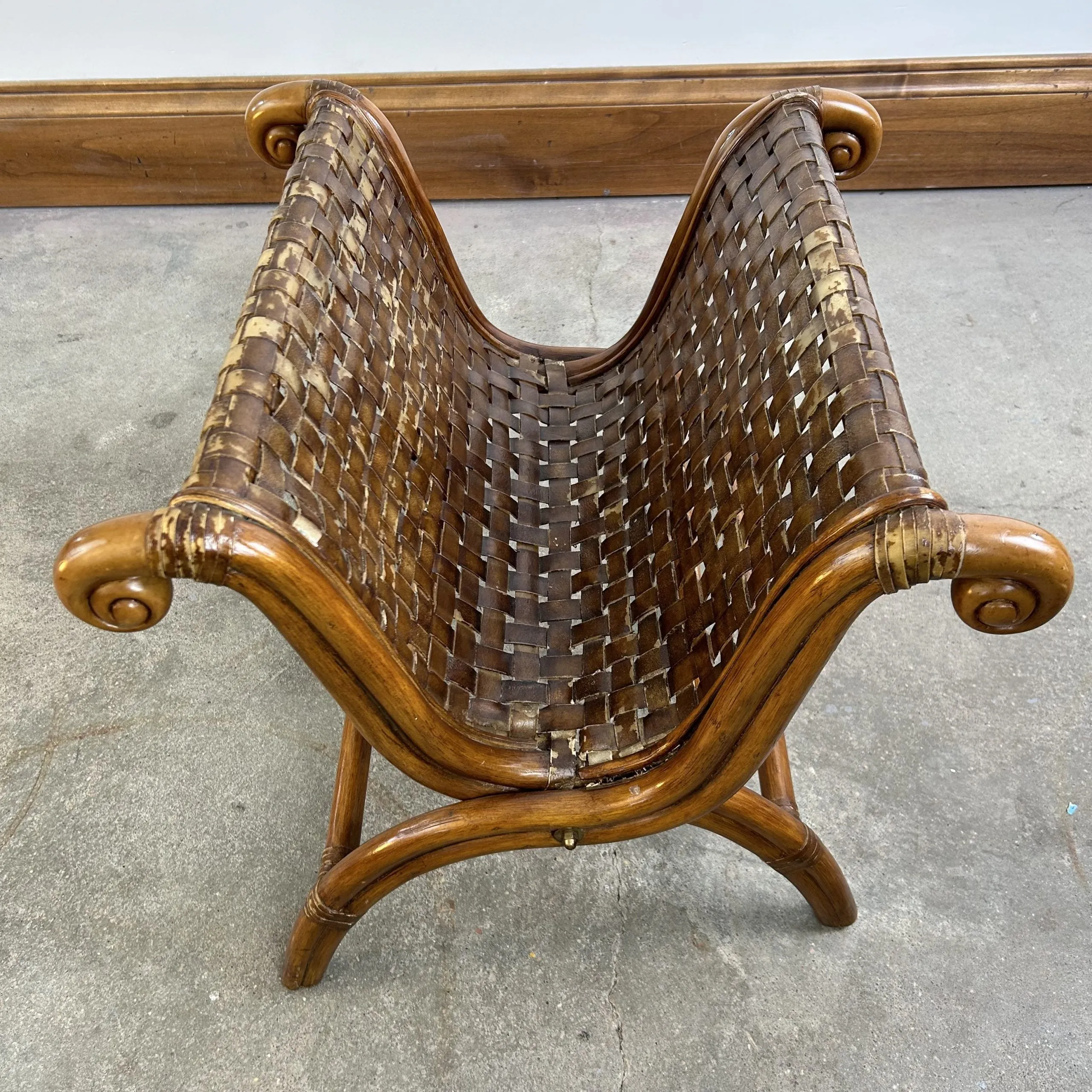 Magazine Rack, Wicker & Woven Hide, Folding, Rustic