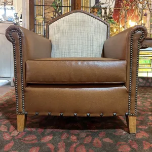 Royal Custom Designs Leatherette Arm Chair, Light Brown, Linen-look Upholstered Backrest