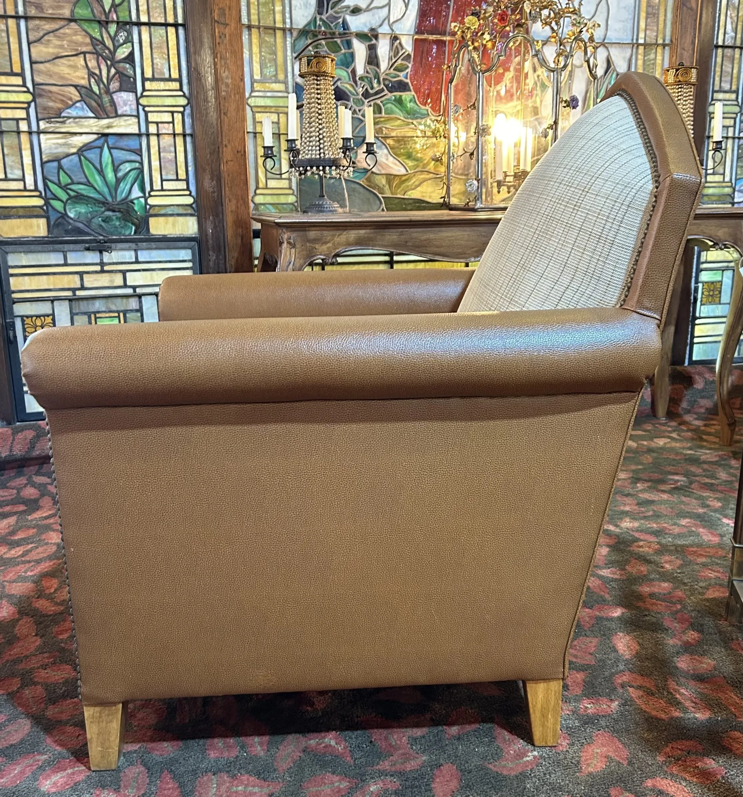 Royal Custom Designs Leatherette Arm Chair, Light Brown, Linen-look Upholstered Backrest