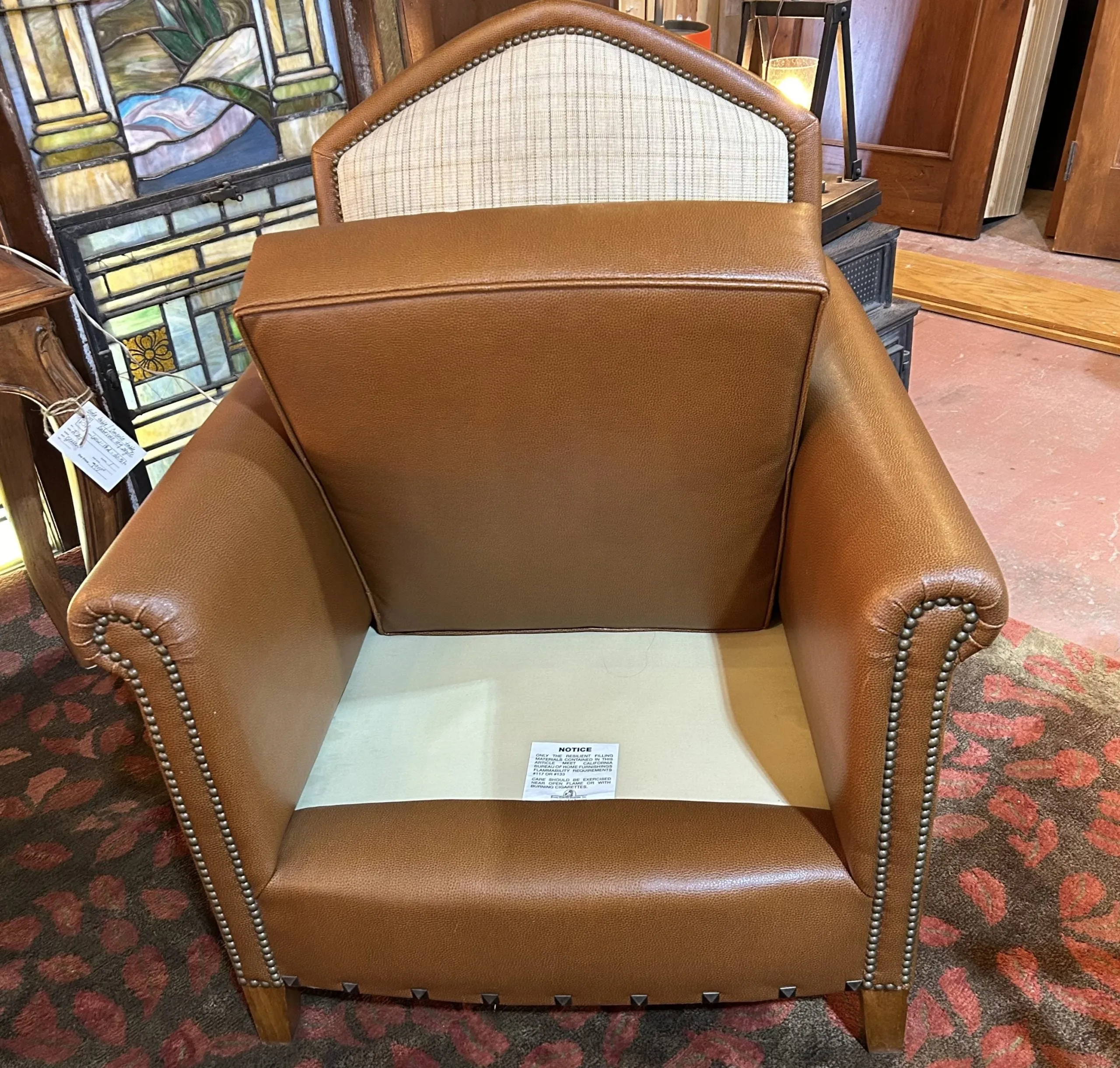 Royal Custom Designs Leatherette Arm Chair, Light Brown, Linen-look Upholstered Backrest