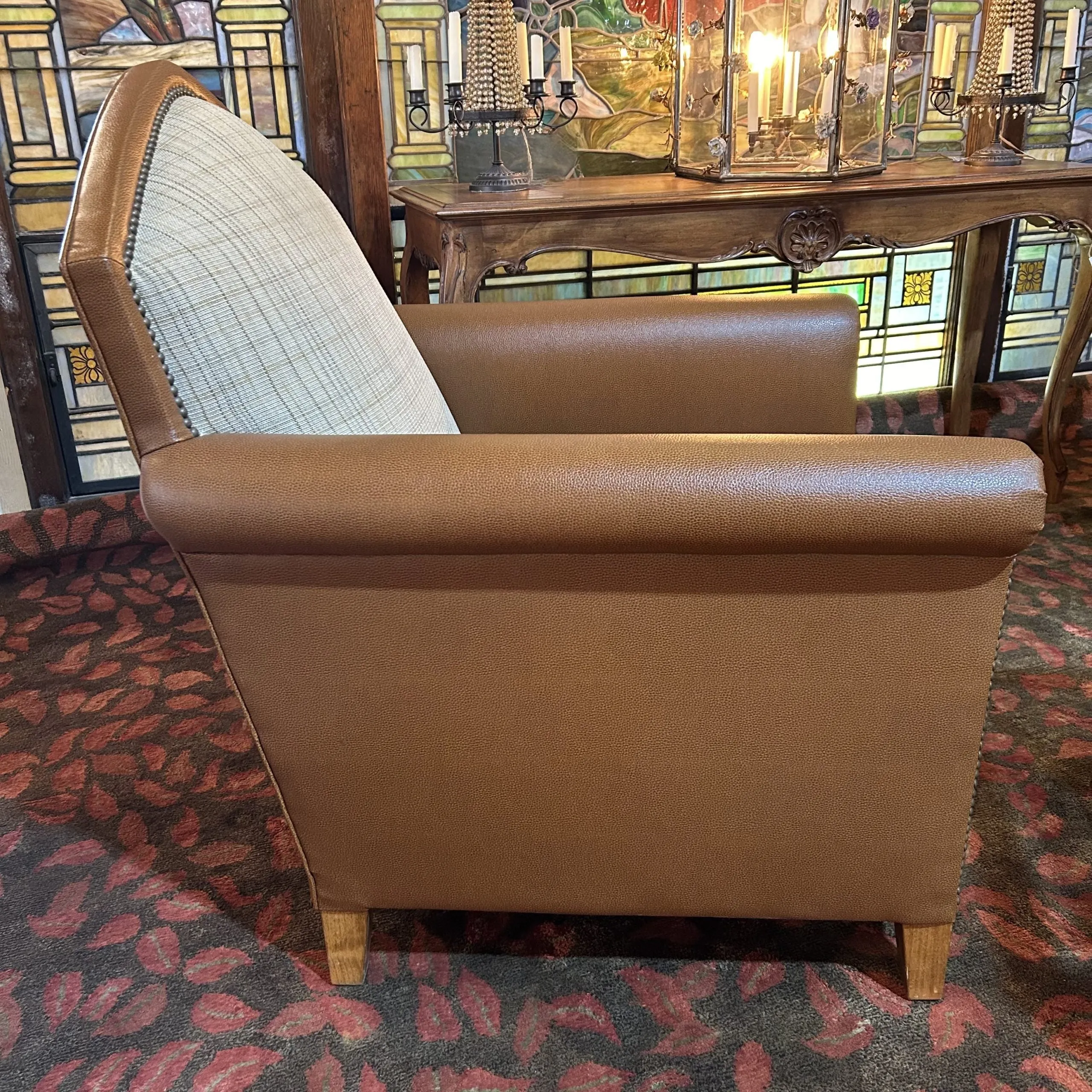 Royal Custom Designs Leatherette Arm Chair, Light Brown, Linen-look Upholstered Backrest