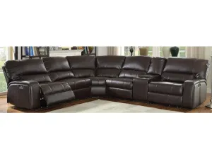 Saul Espresso Leather-Aire Sectional Sofa (Power Motion/USB)