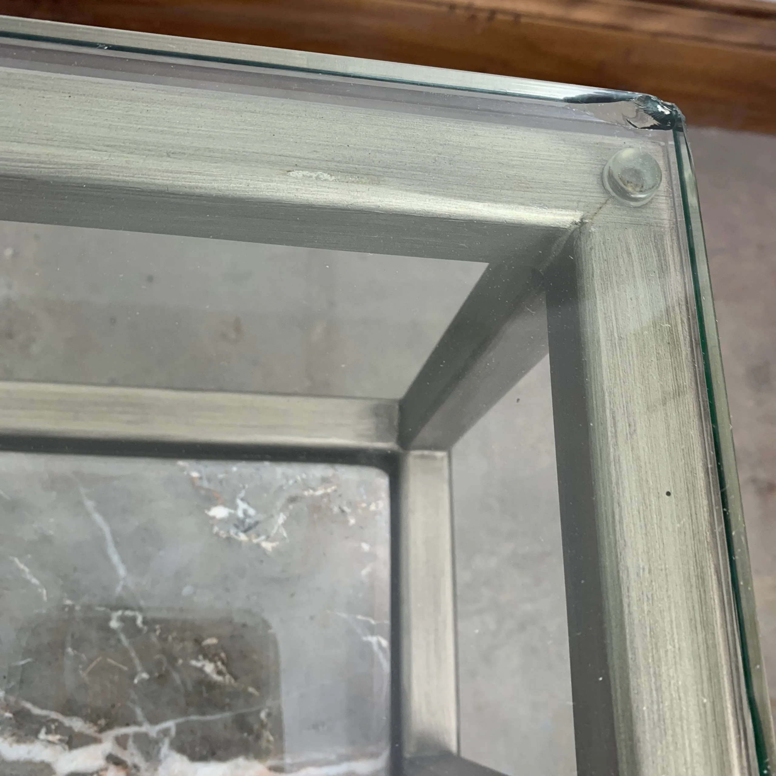 Side Tables, Pair, Stone, Glass, Brushed Nickel, Curved