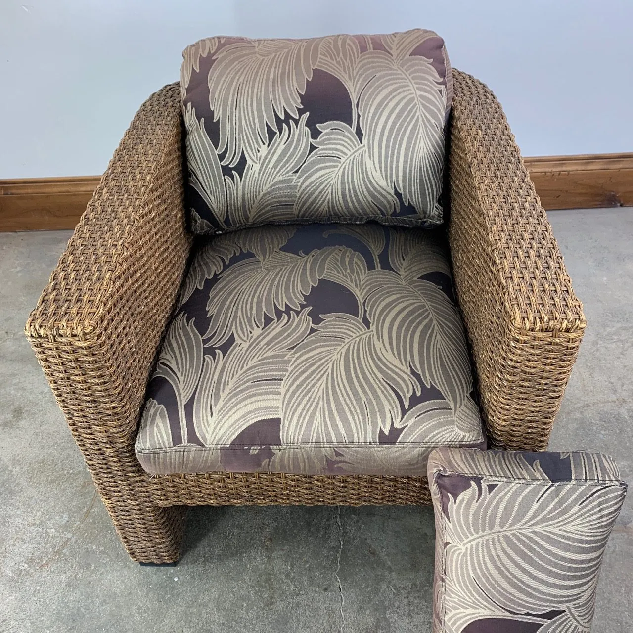 Thomasville Wicker Barrel Chair, Upholstered