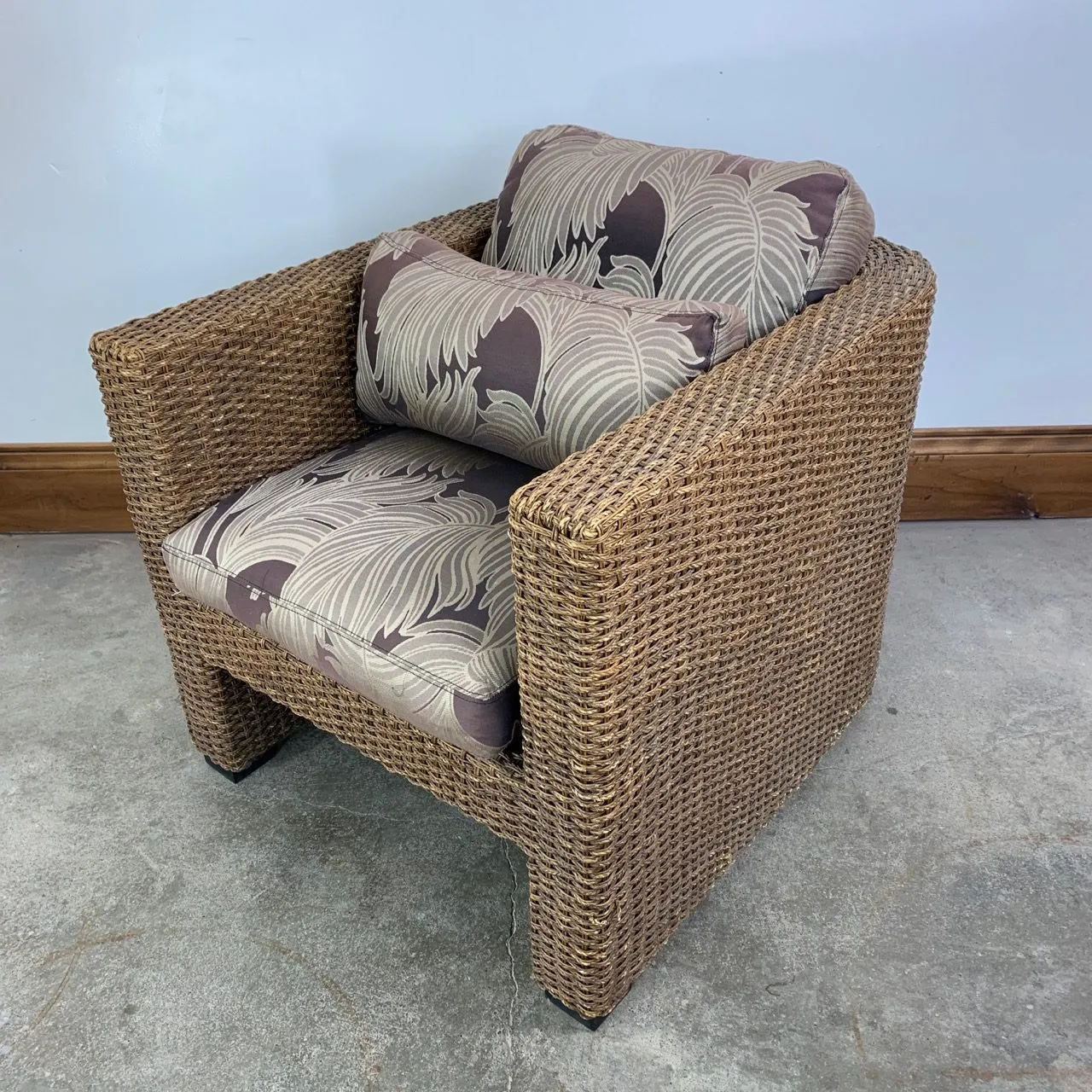 Thomasville Wicker Barrel Chair, Upholstered